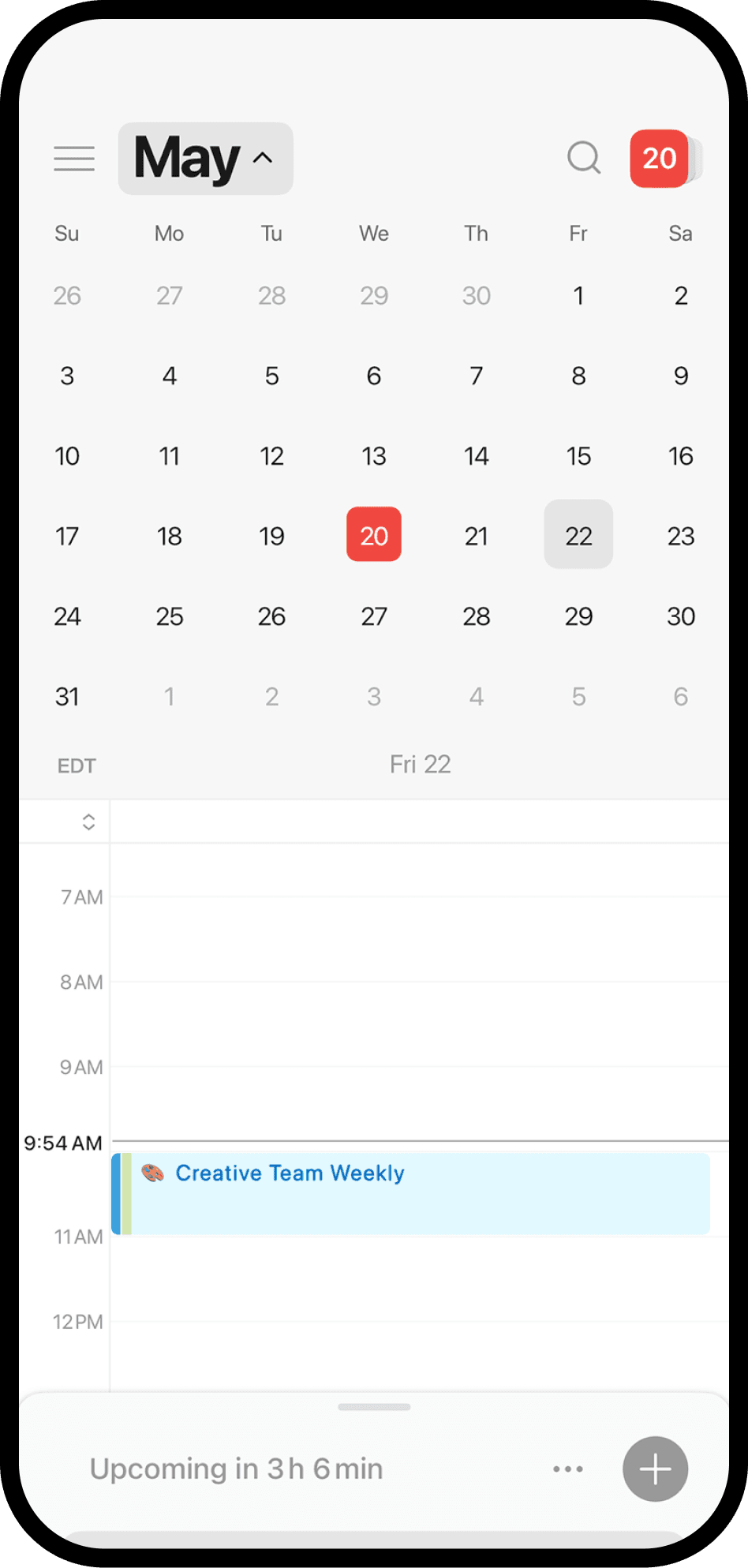 Uma captura de tela do Notion Calendar no celular